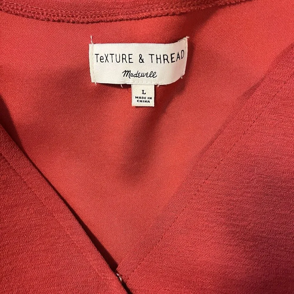 Madewell Texture & Thread Red Wrap Surplice Tie Front Crepe Blouse Top Size L - Picture 5 of 6